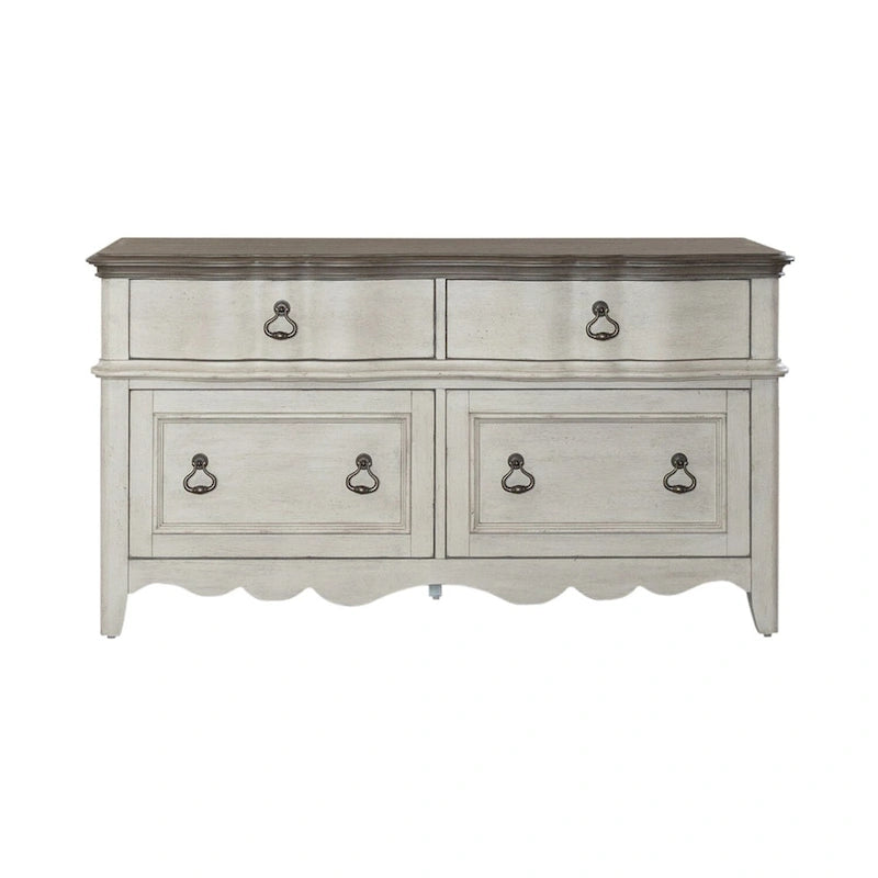 Wirebrushed Antique White Credenza - 56W x 21D x 30H in