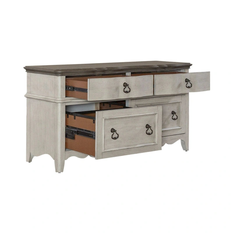 Wirebrushed Antique White Credenza - 56W x 21D x 30H in